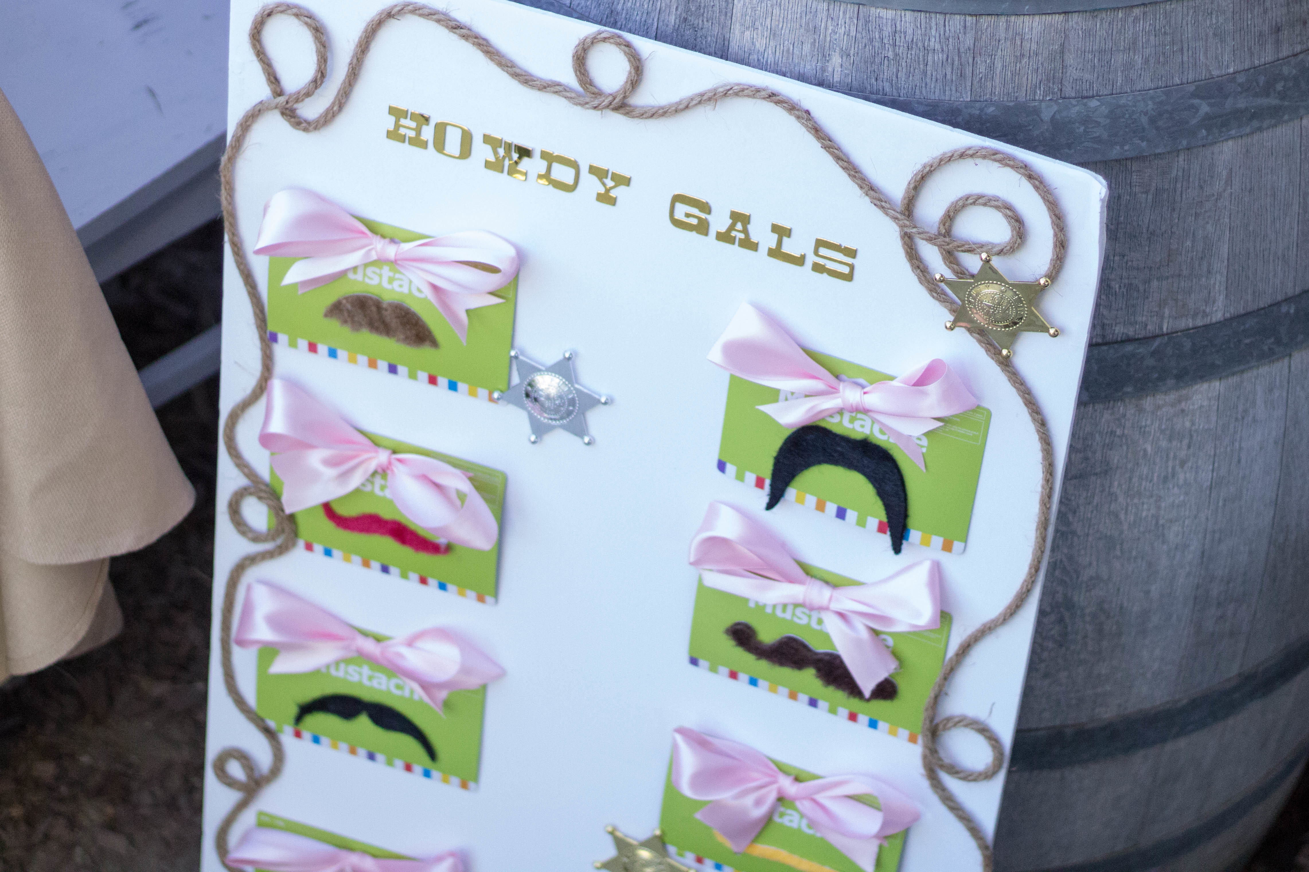 mustache display for a rustic themed bridal shower