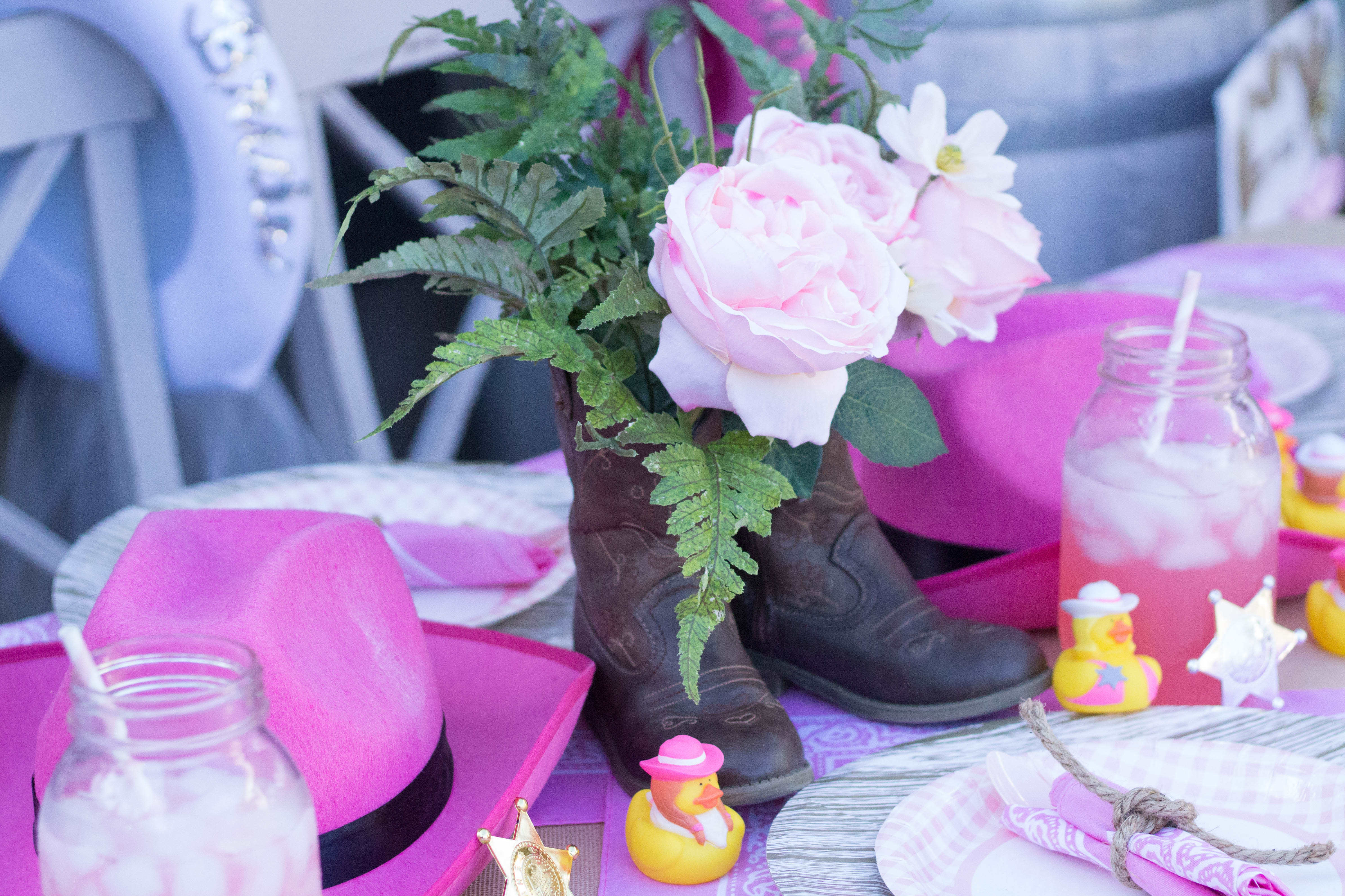 cowboy boot flower centerpice for country bridal shower