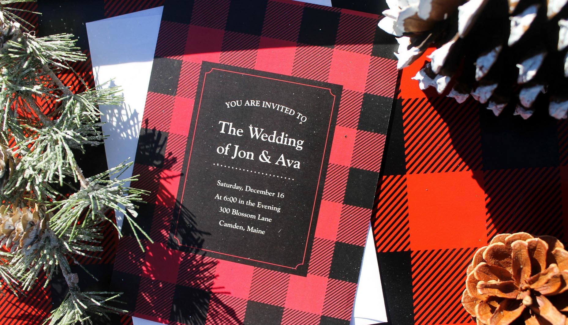 Buffalo Plaid Winter Wedding Invitation