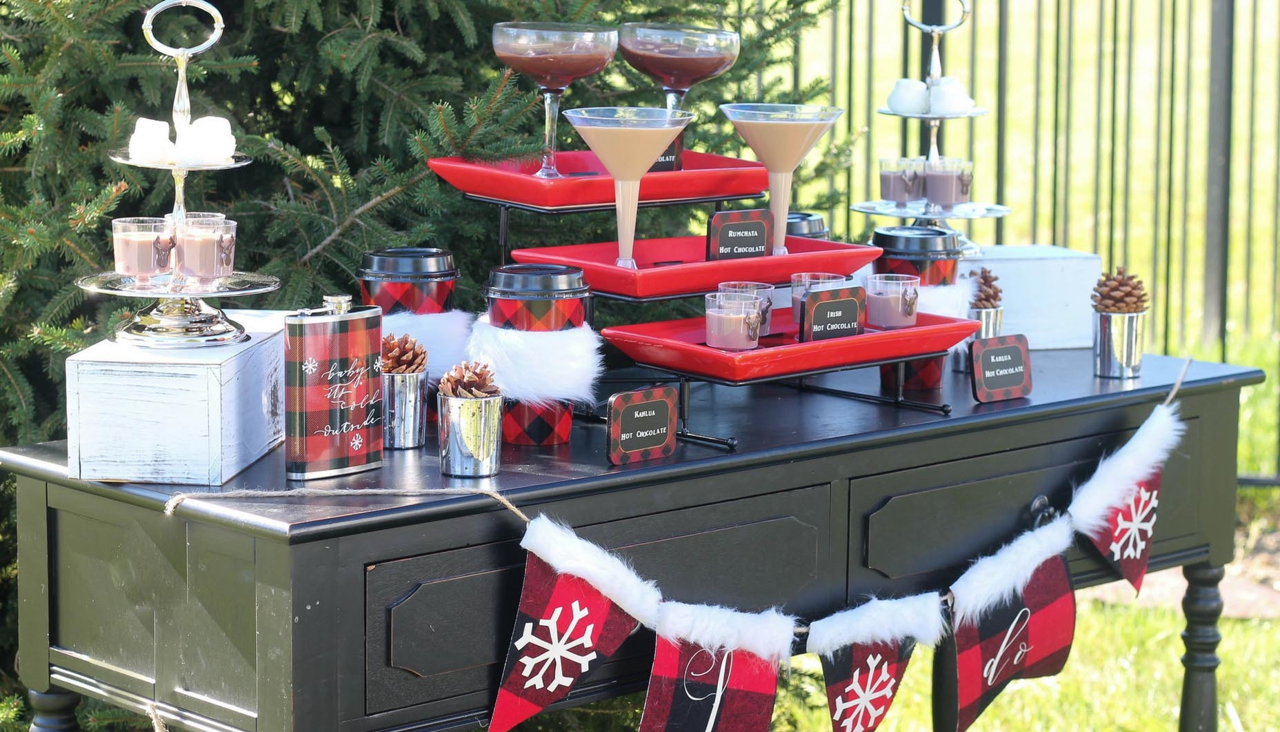 Buffalo Plaid Winter Wedding Hot Chocolate Bar