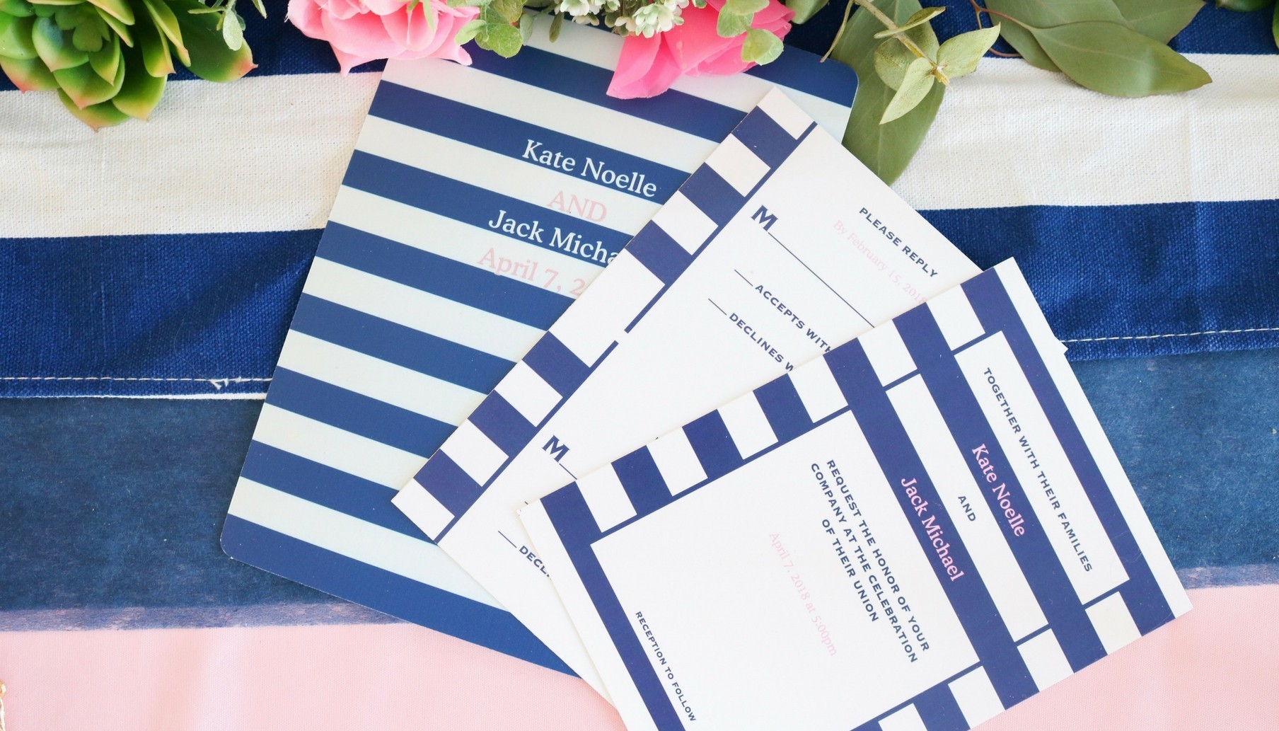 Navy and Pink Wedding Invitations and Ideas