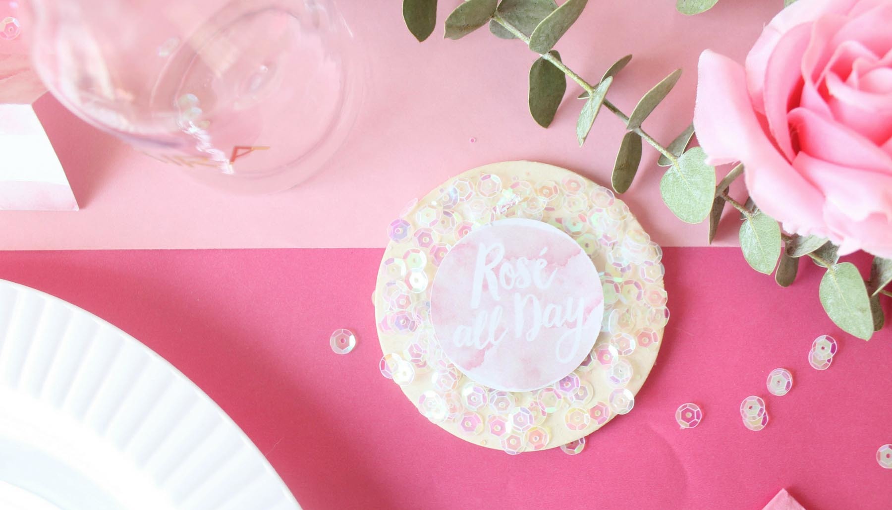 Rose' All Day Bridal Shower Sequin Coaster