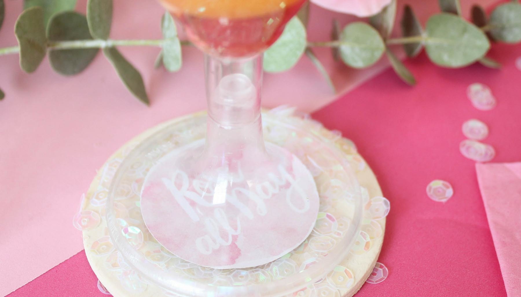 Rose' All Day Bridal Shower Coaster with Wine Glass