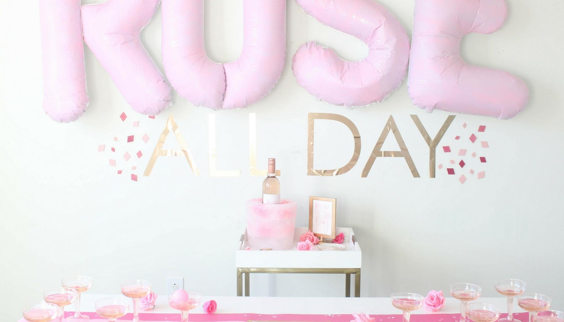 Rose' All Day Bridal Shower Rose' Pong Table and Backdrop