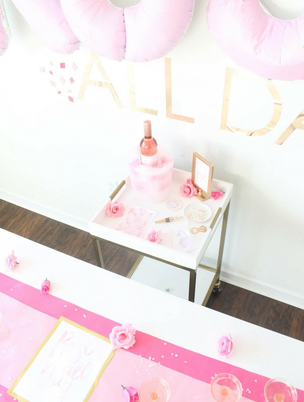 Rose' All Day Bridal Shower Rose' Pong and Bar Cart