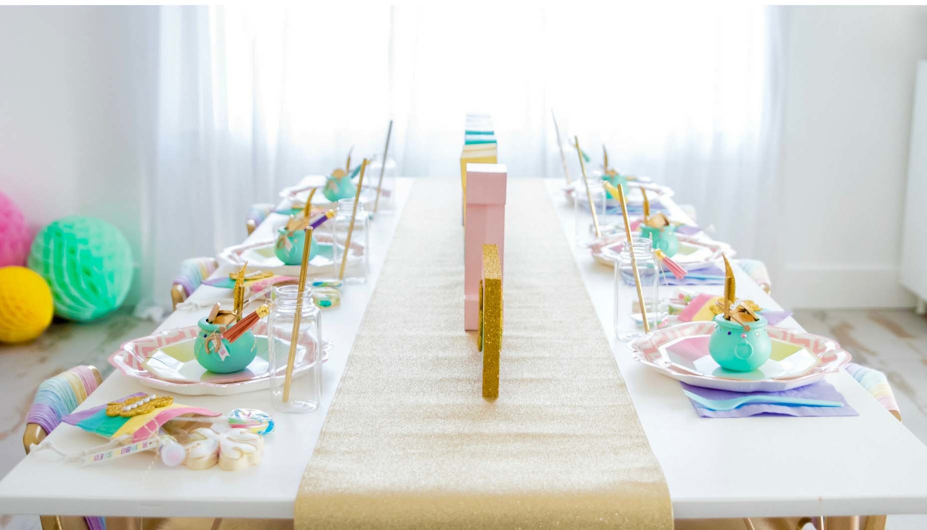 Pastel Rainbow St. Patrick's Day Party Table Decorations
