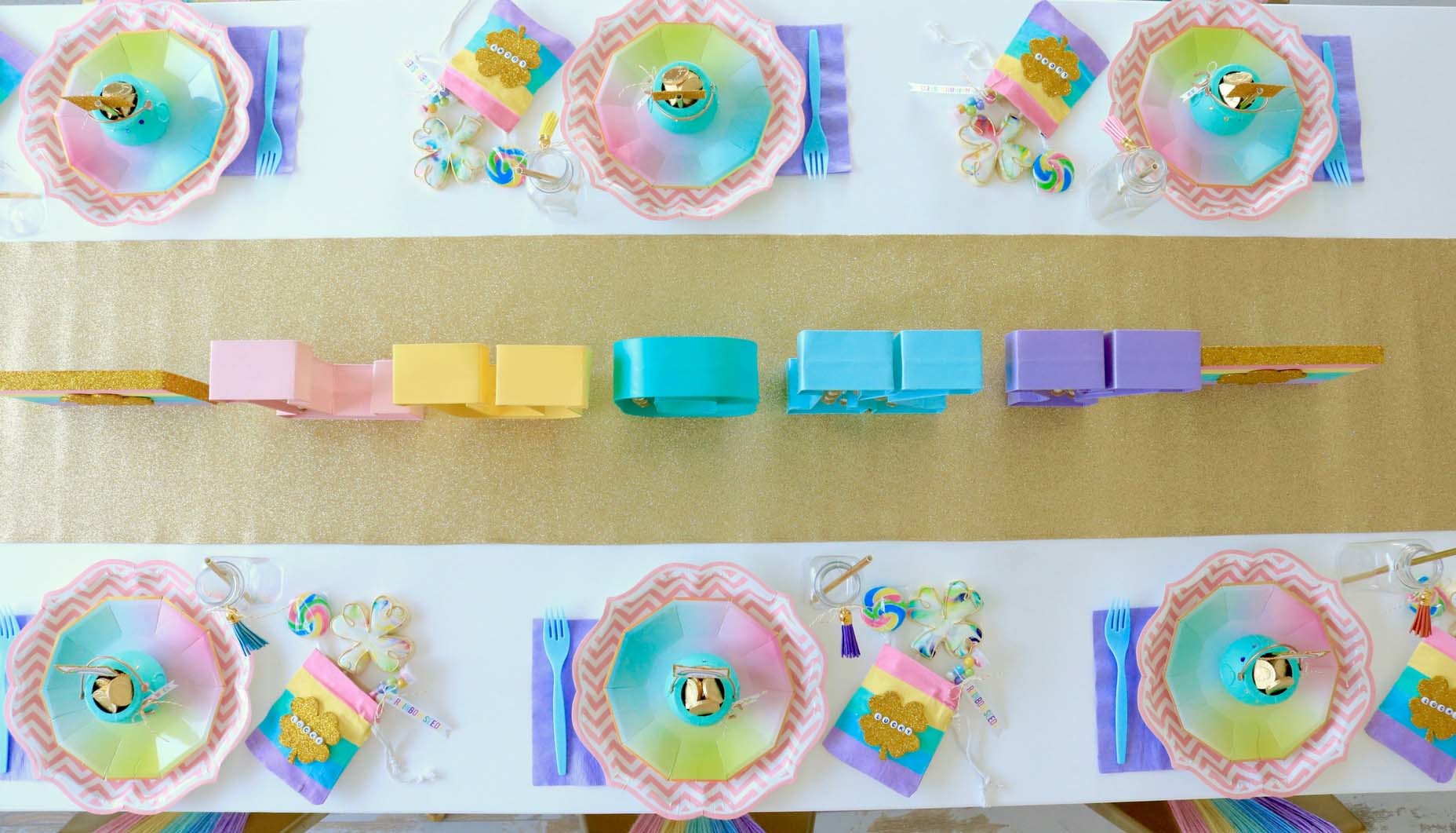 Pastel Rainbow St. Patrick's Day Party Tablescape