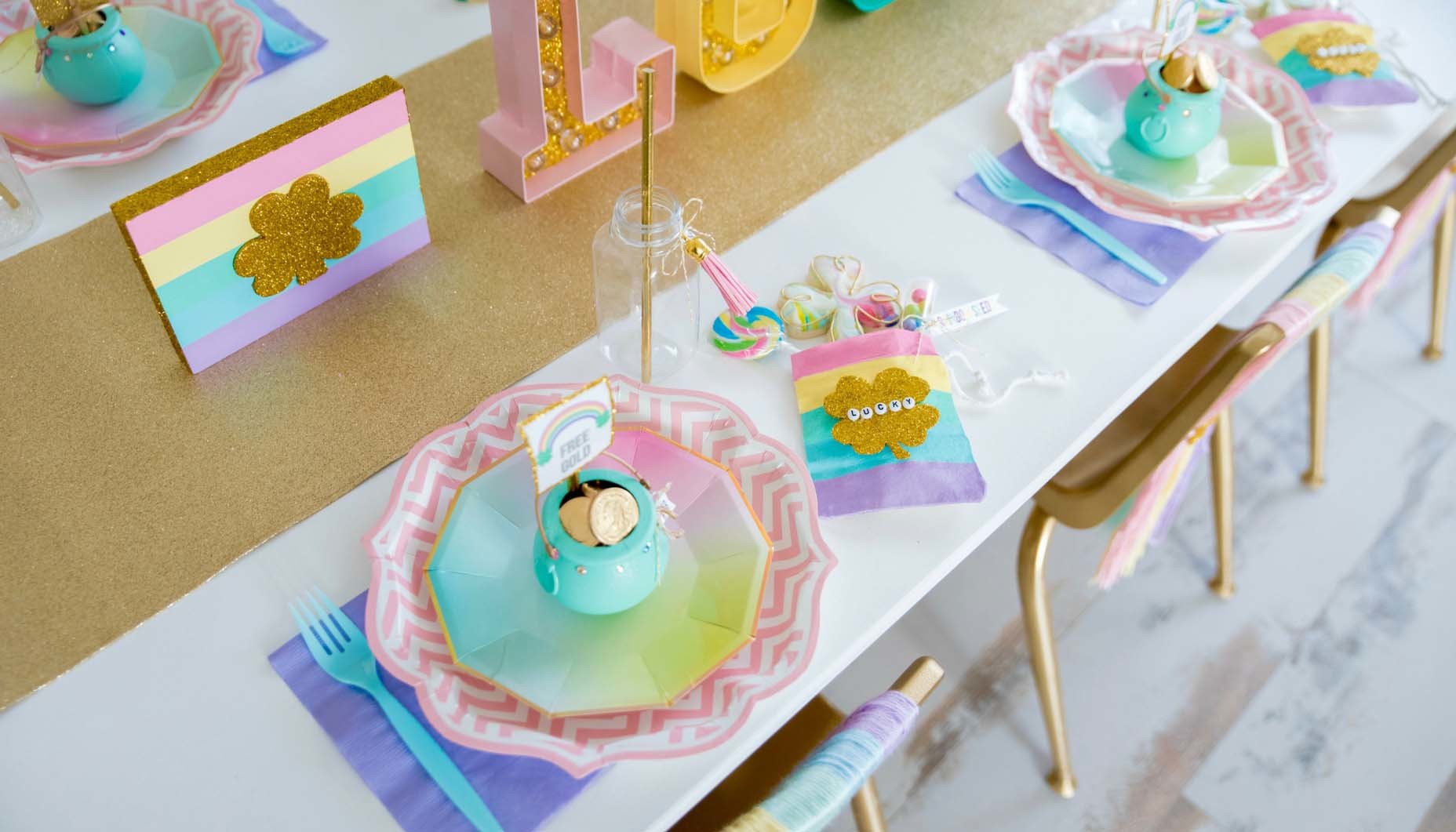 Pastel Rainbow St. Patrick's Day Party Place Settings