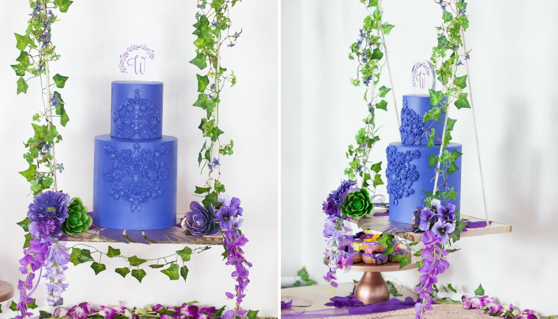 Pantone-ultra-violet-wedding-cake-on-swing