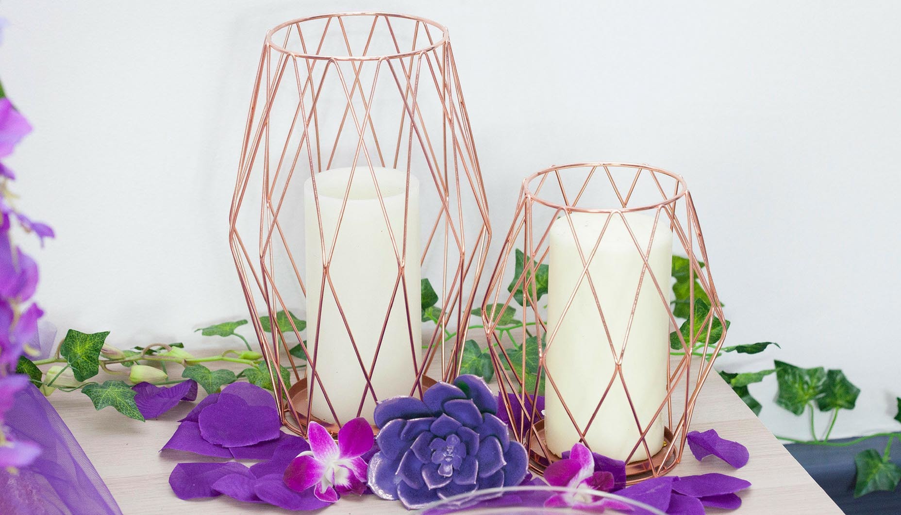 Pantone-ultra-violet-wedding-Rose-gold-candle-accents