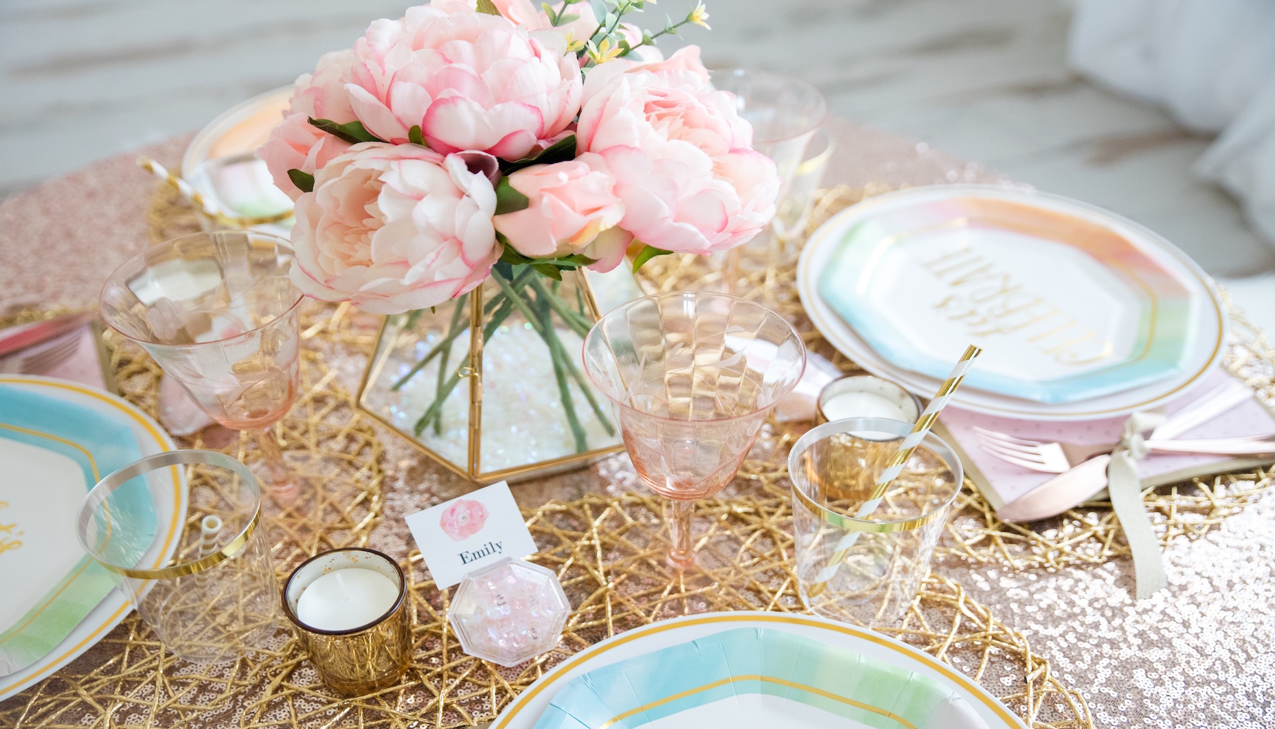 Watercolor Rainbow Bridal Shower Table Decor