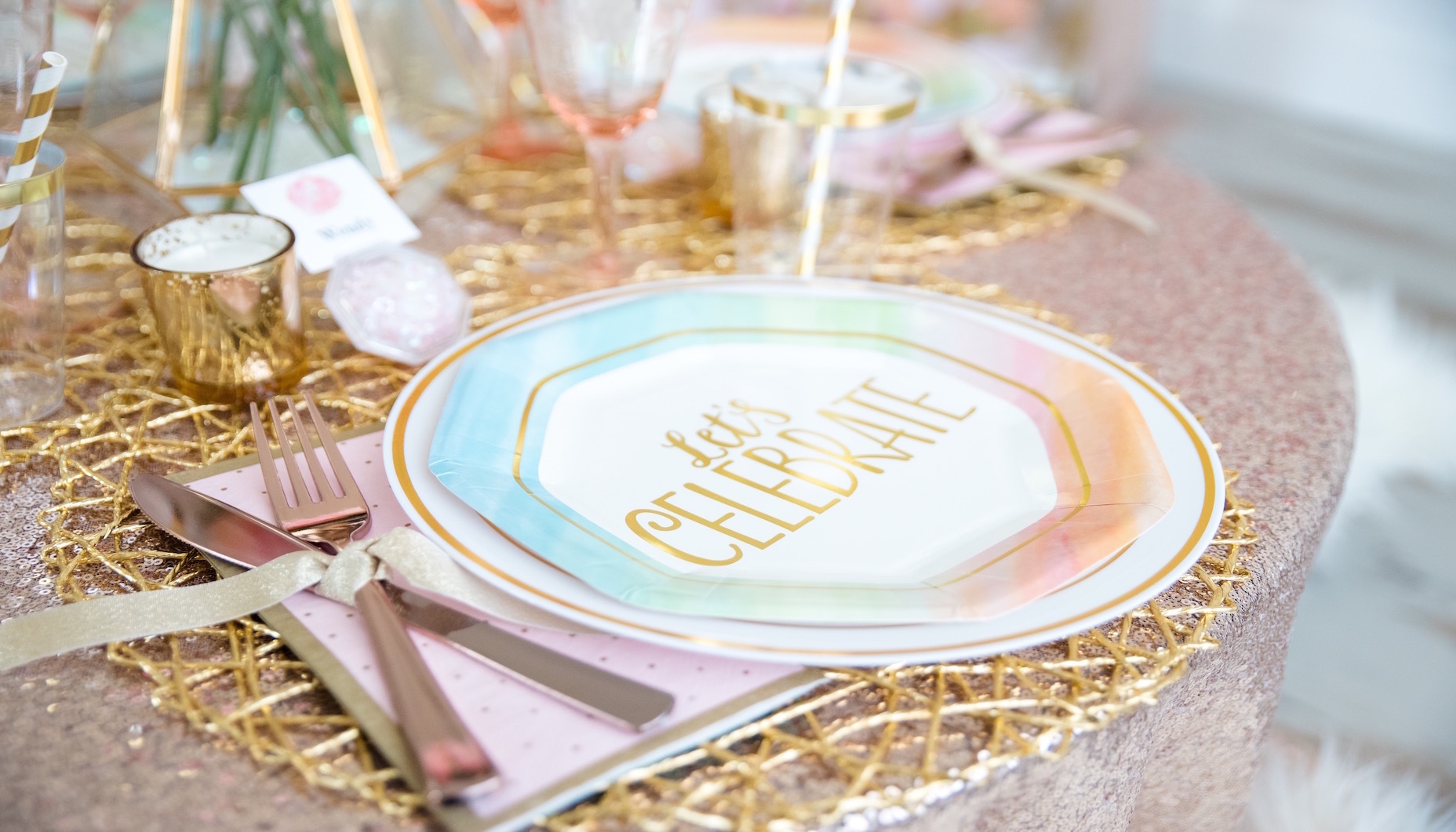 Watercolor Rainbow Bridal Shower Place Setting