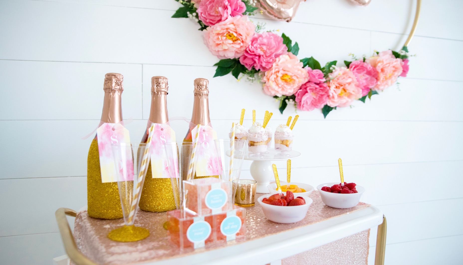 Watercolor Rainbow Bridal Shower Bar Cart