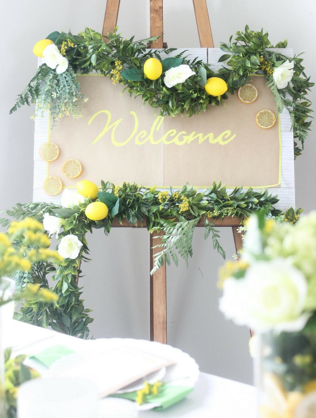 lemon wedding diy welcome sign on easel Lemon Wedding DIY Welcome Sign on Easel