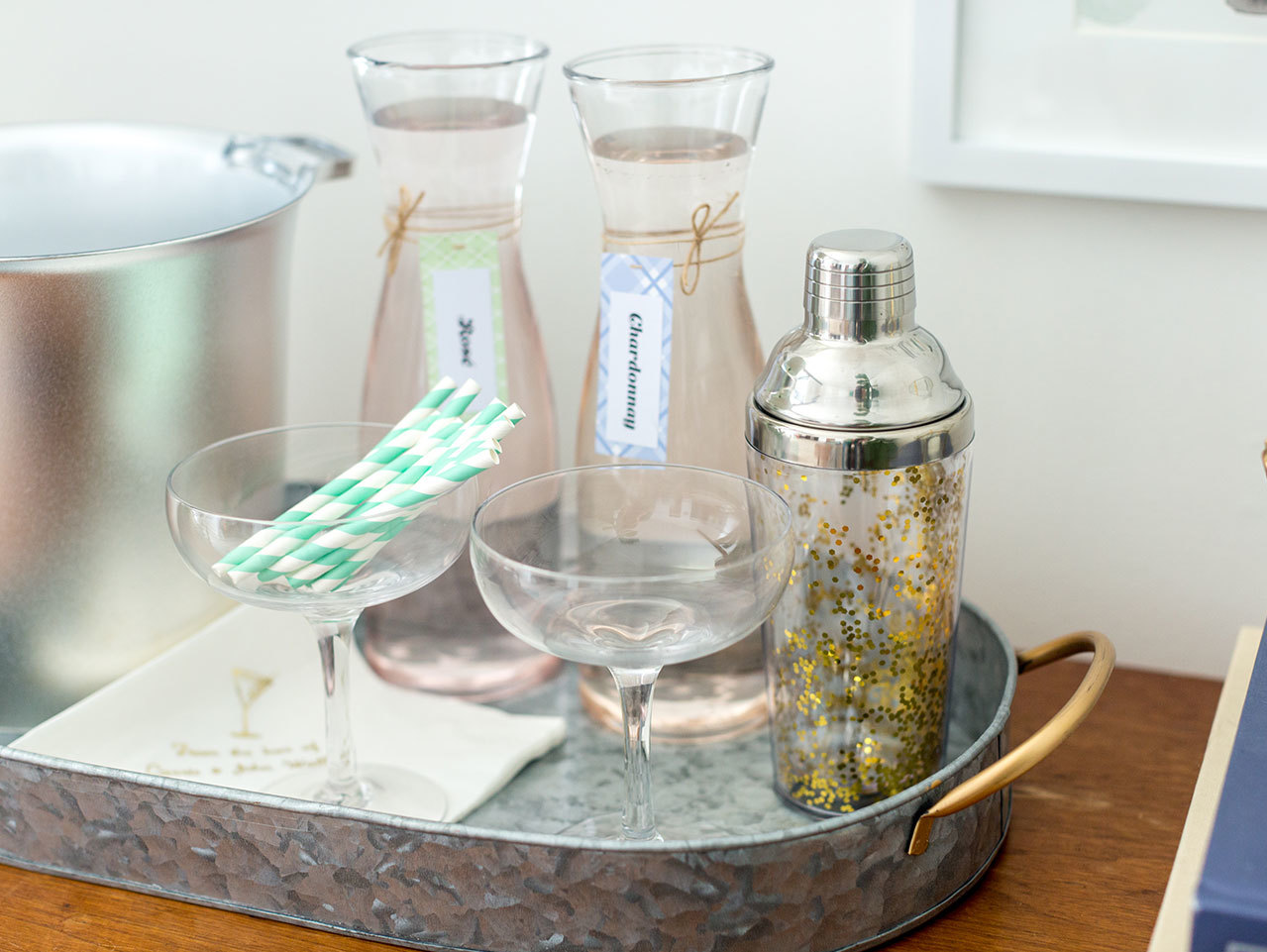 Champagne glasses are a universal choice for any bar cart.