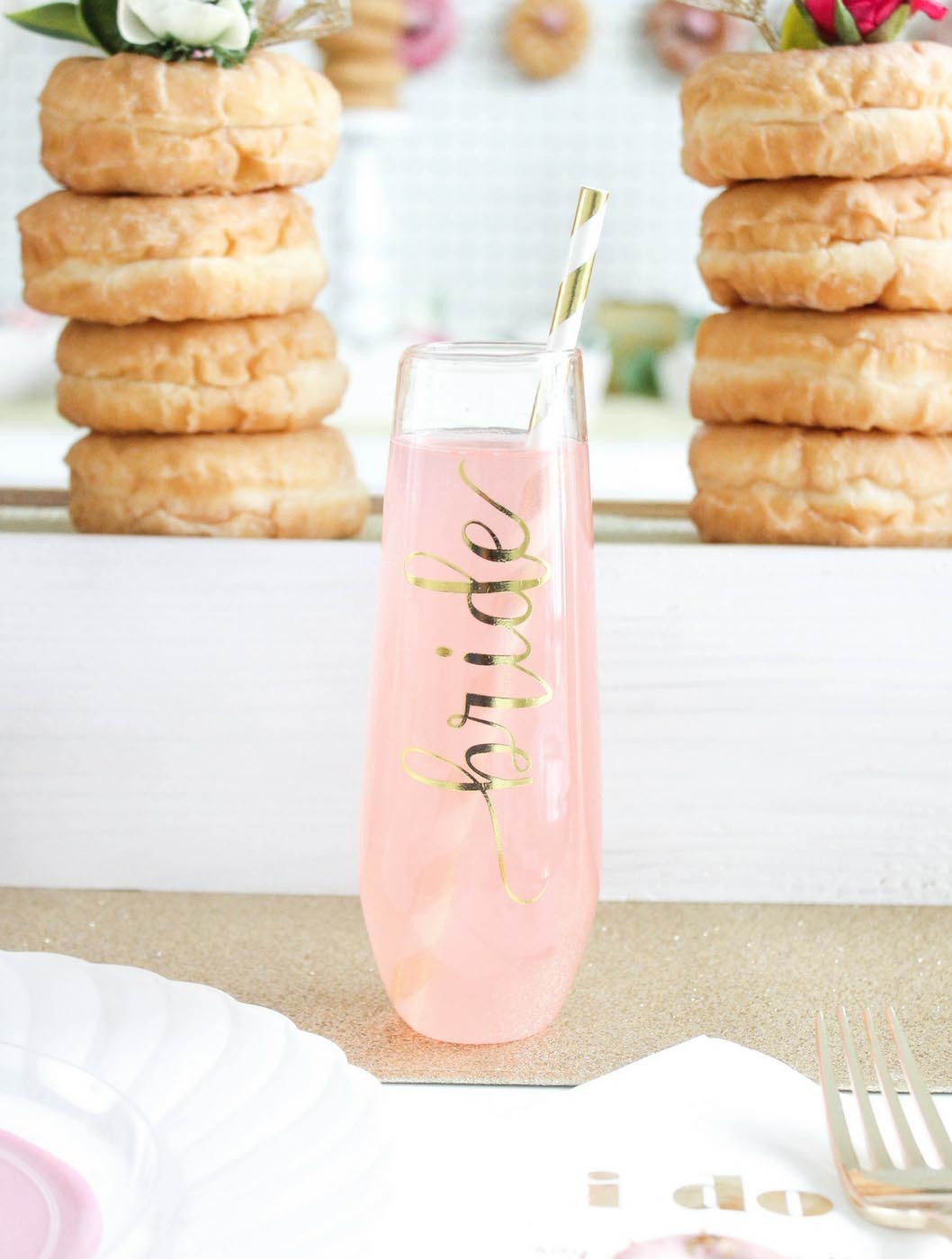 Glitz & Glaze Donut Bridal Shower Gold Foil Bride Glass