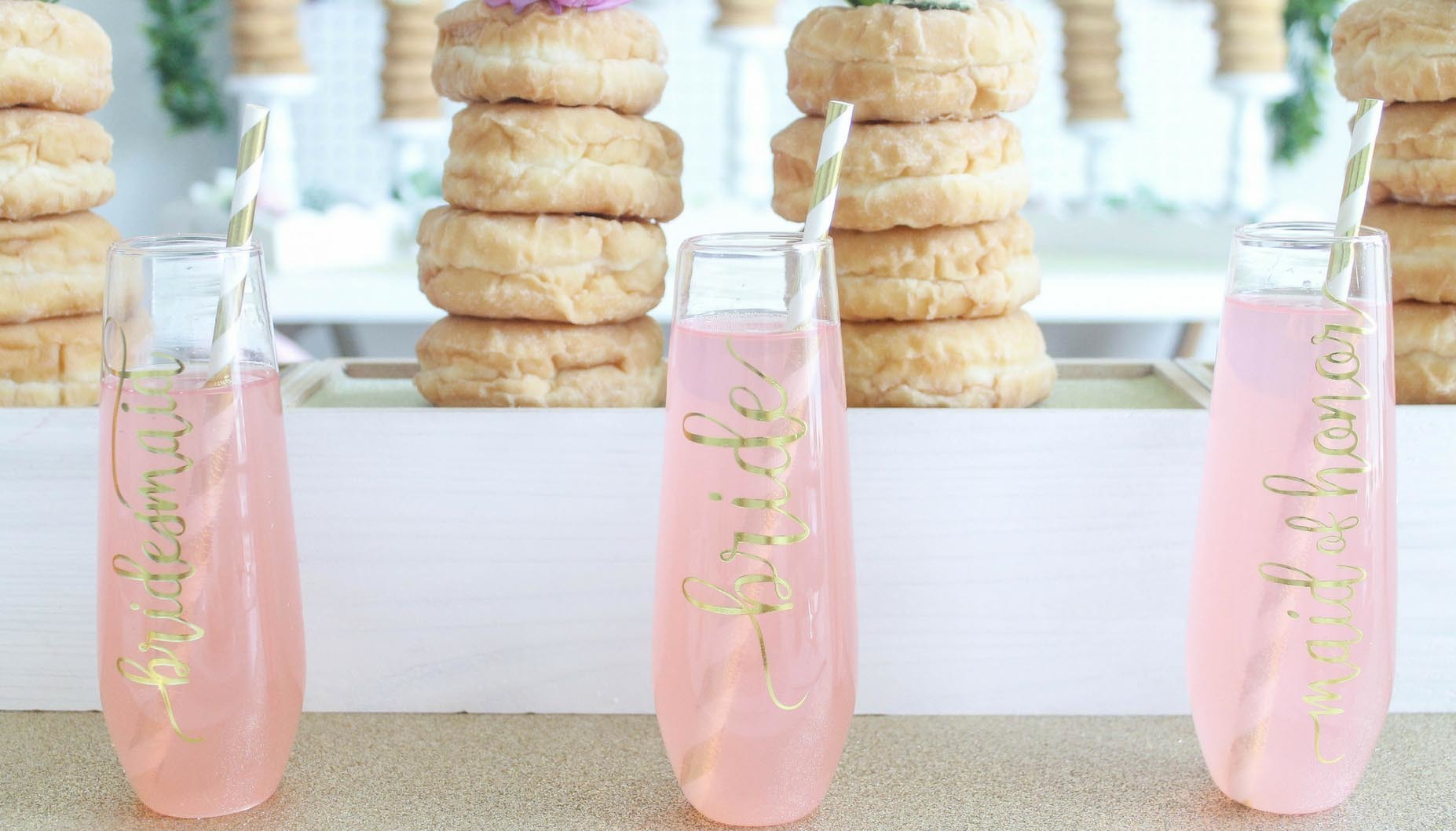 Glitz & Glaze Donut Bridal Shower Gold Foil Bridal Party Glasses