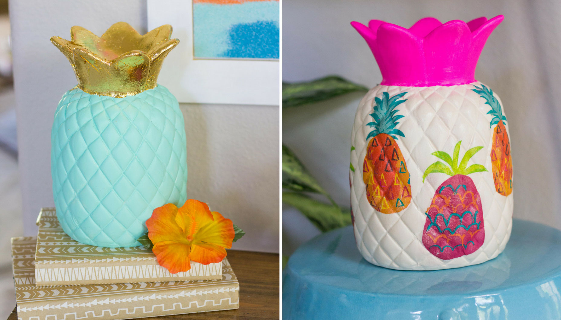 DIY decorated ceramic pineapples