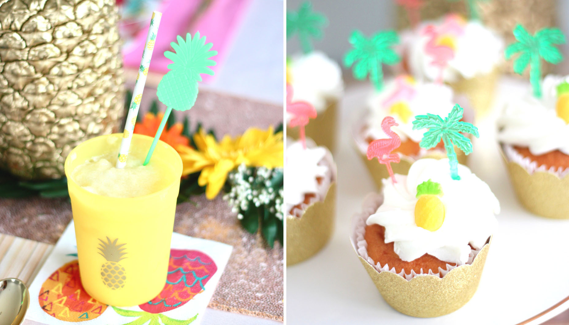 Pineapple Party Slushies and Cupcakes
