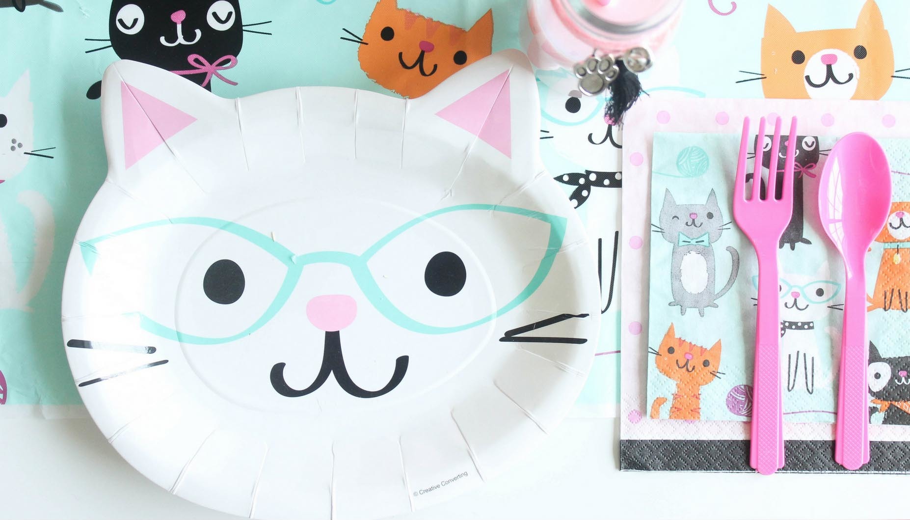 Purr-Fect Cat Party White Cat Plate