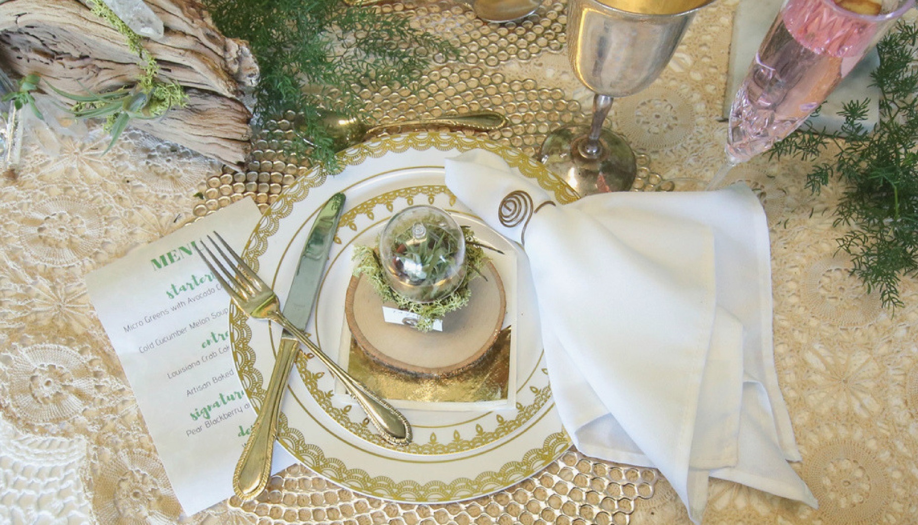 greenhouse wedding place setting
