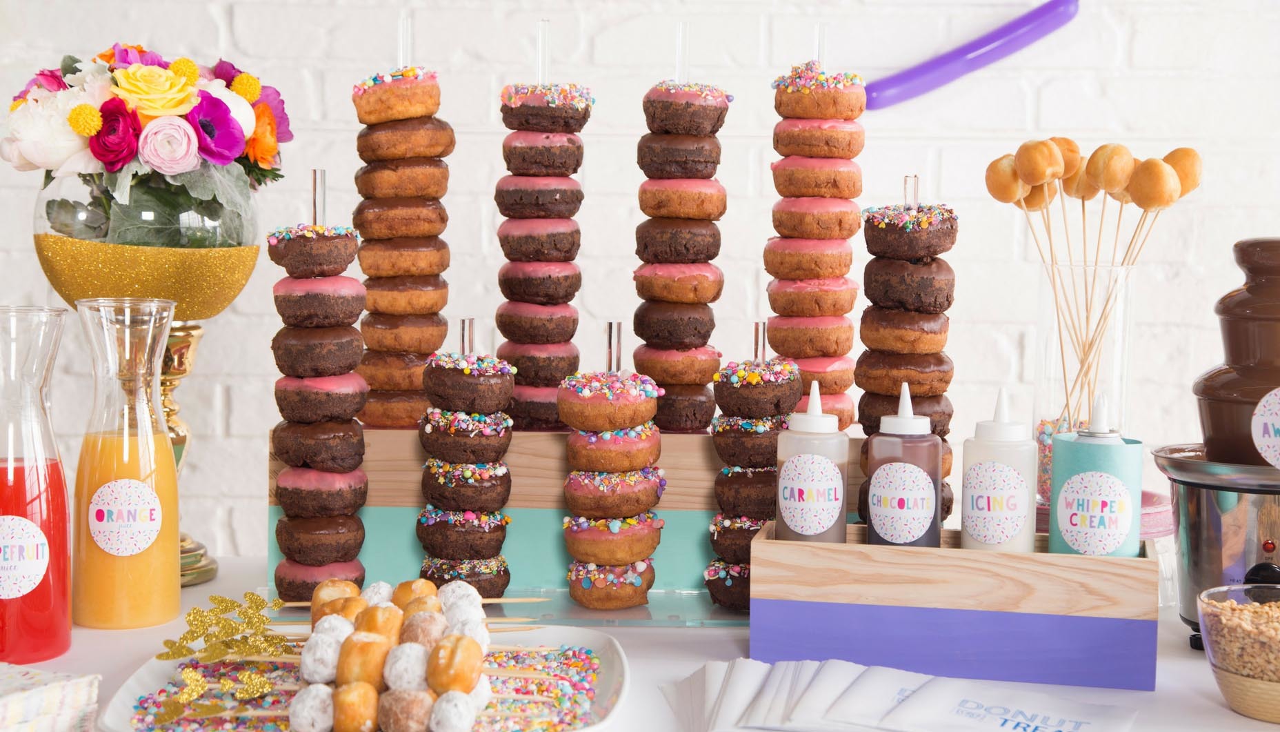 bright fun modern wedding donut food bar donut bar