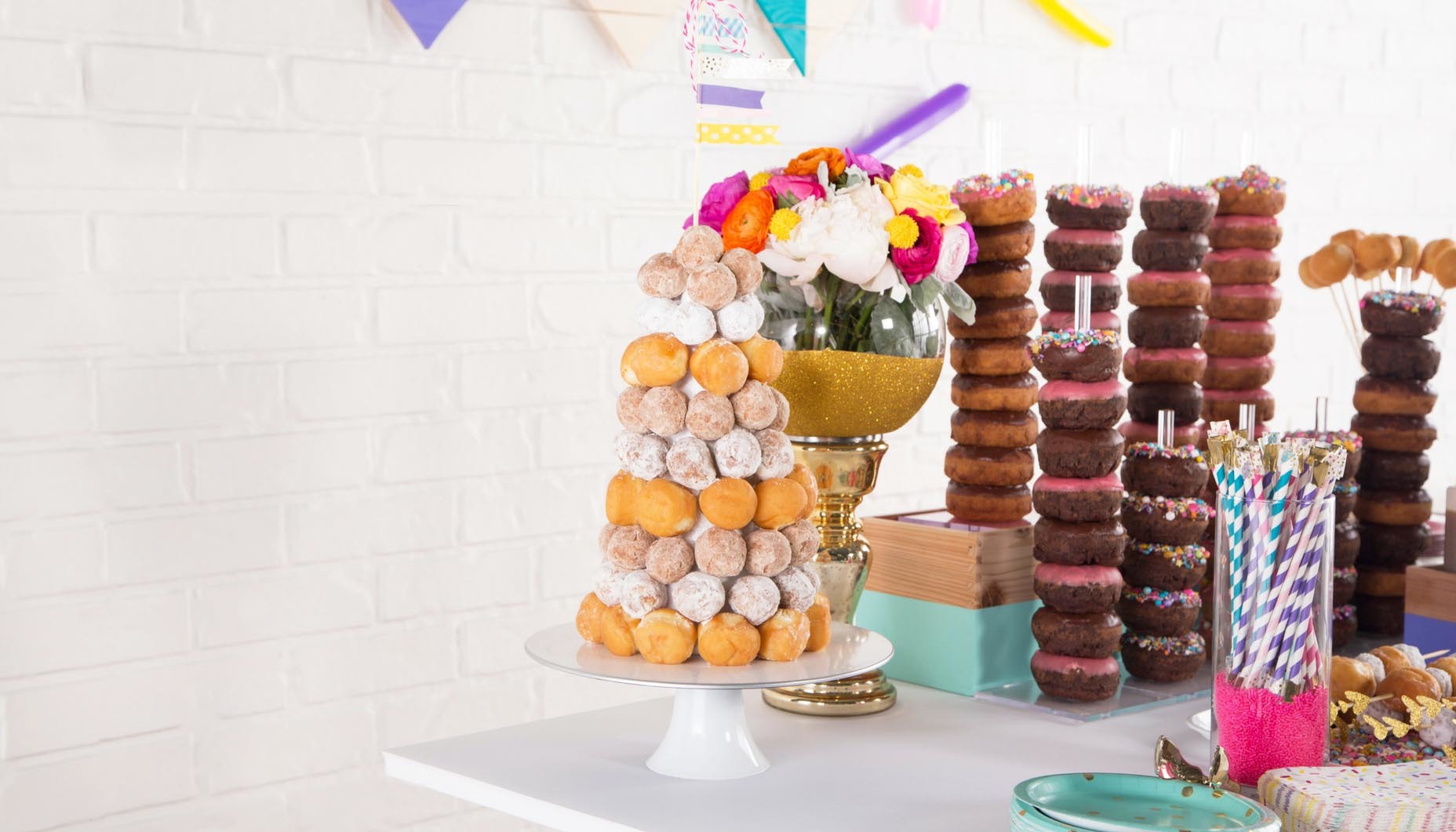 bright fun modern wedding donut food bar donut bar