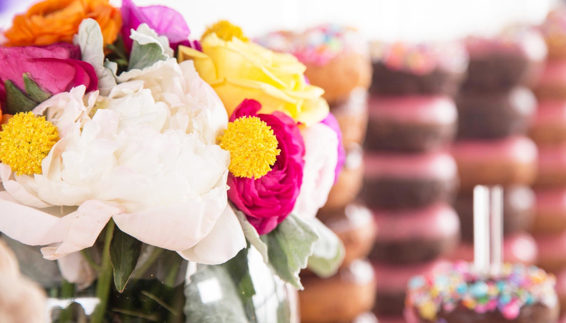 bright fun modern wedding donut food bar donut bar