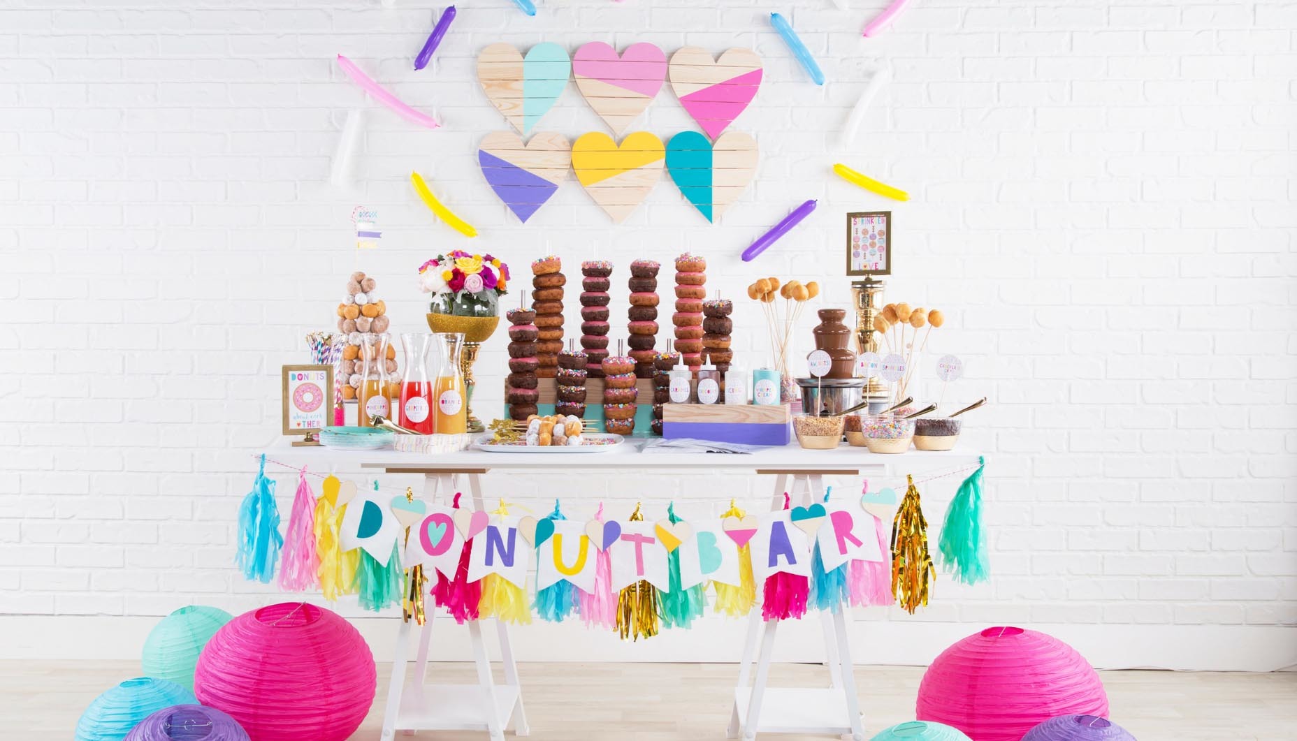 bright fun modern wedding donut food bar donut bar