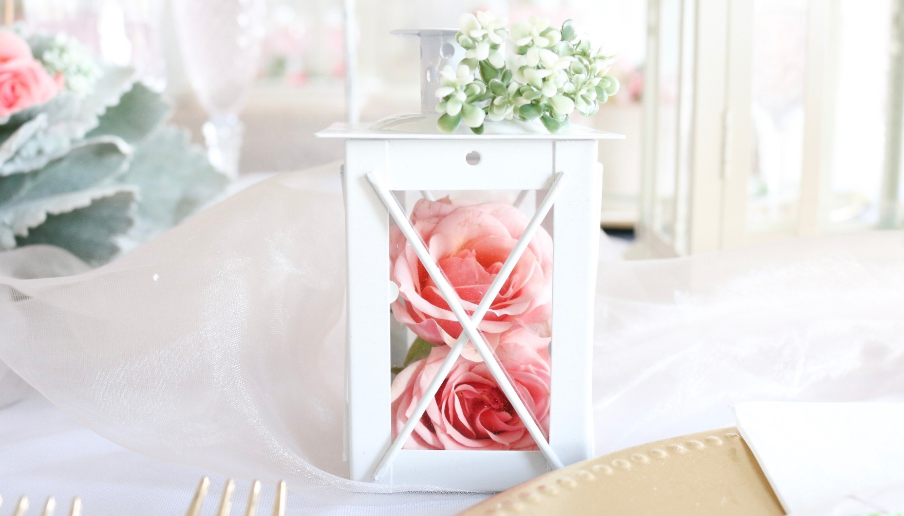 Champagne, Pink and Green Wedding Ideas and Lantern Favors