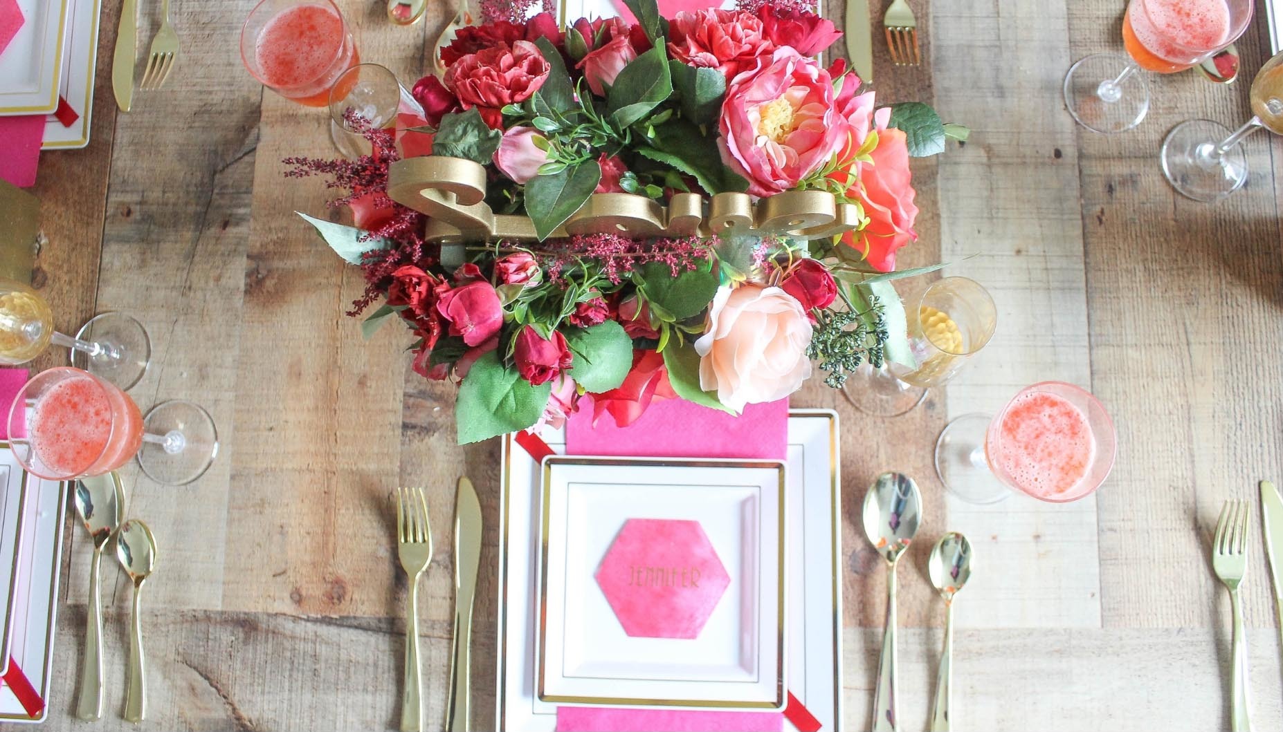 Red, Pink and Gold Wedding Place Settings