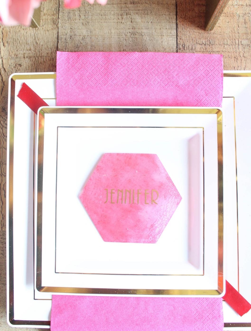 Red, Pink and Gold Wedding Place Cards