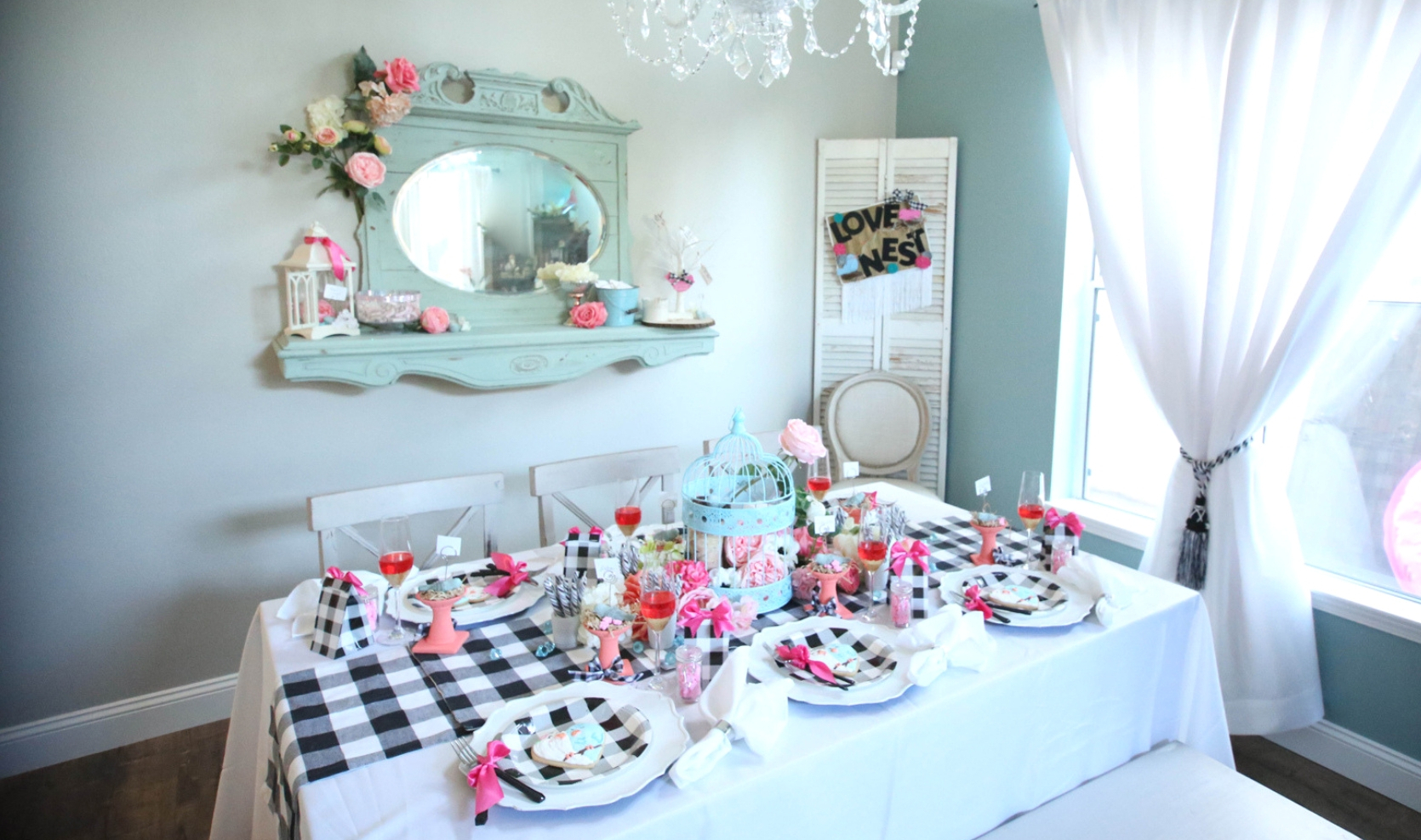bird themed bridal shower bird cage buffalo plaid