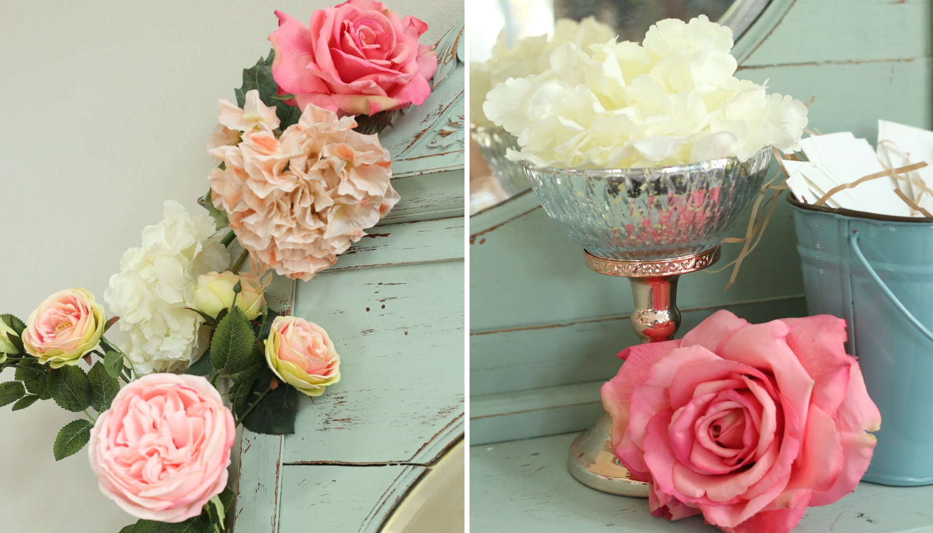 realistic faux flowers bird themed bridal shower flower garland