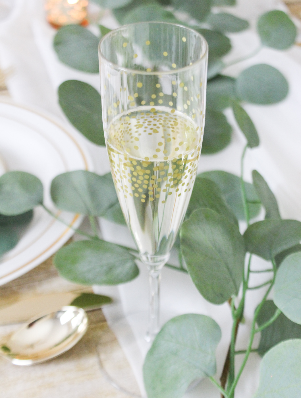 Stylish, modern, gold champagne flutes for a bridal shower.