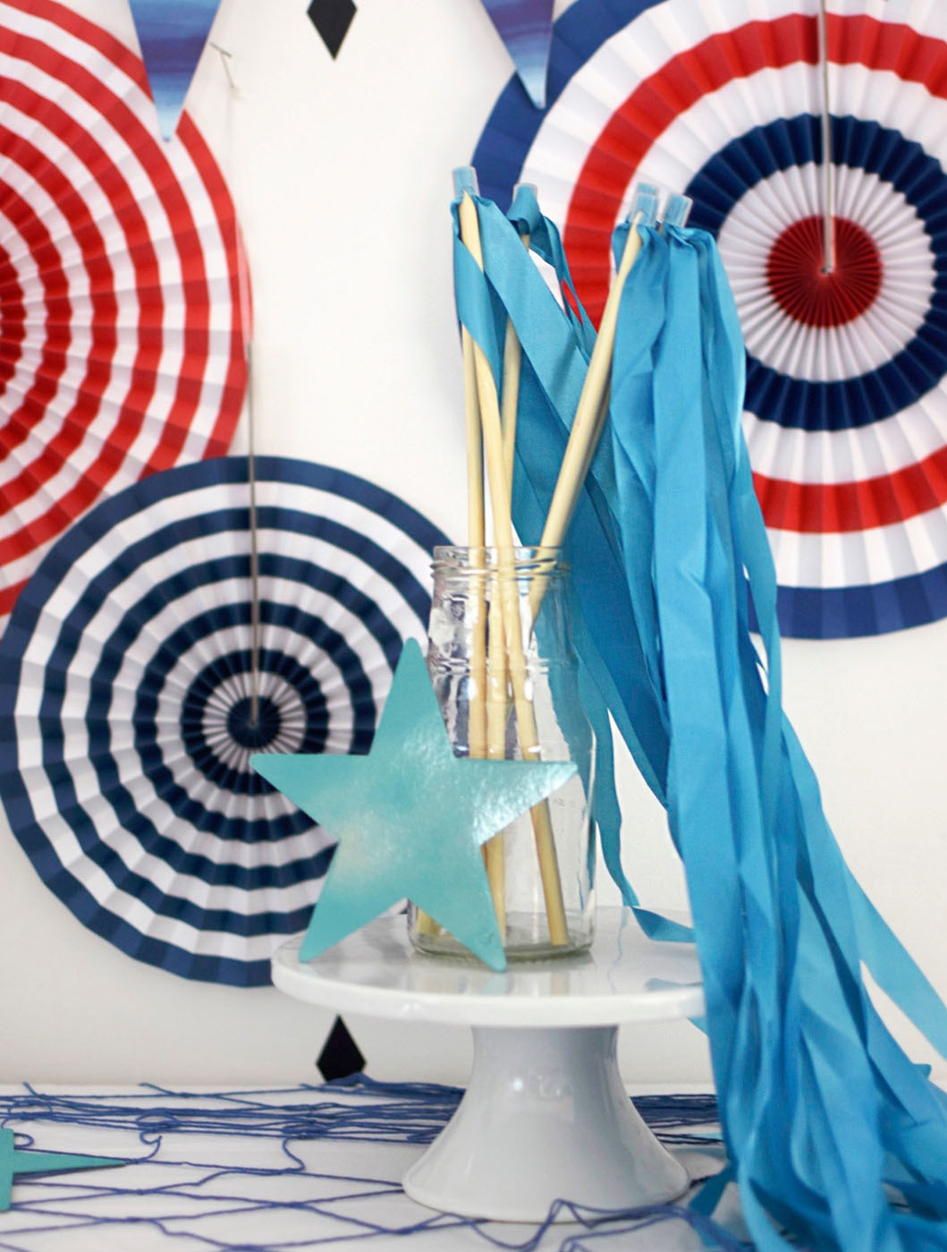 Nautical Patriotic 4th of July table ribbon flags