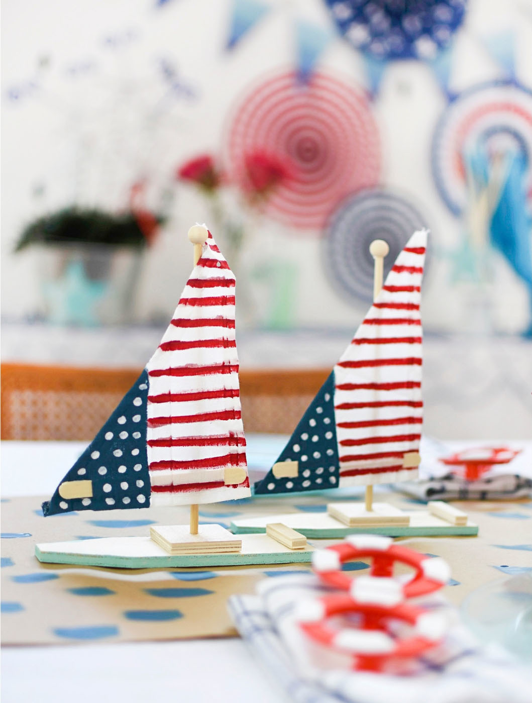 Nautical Patriotic 4th of July table American Flag boats