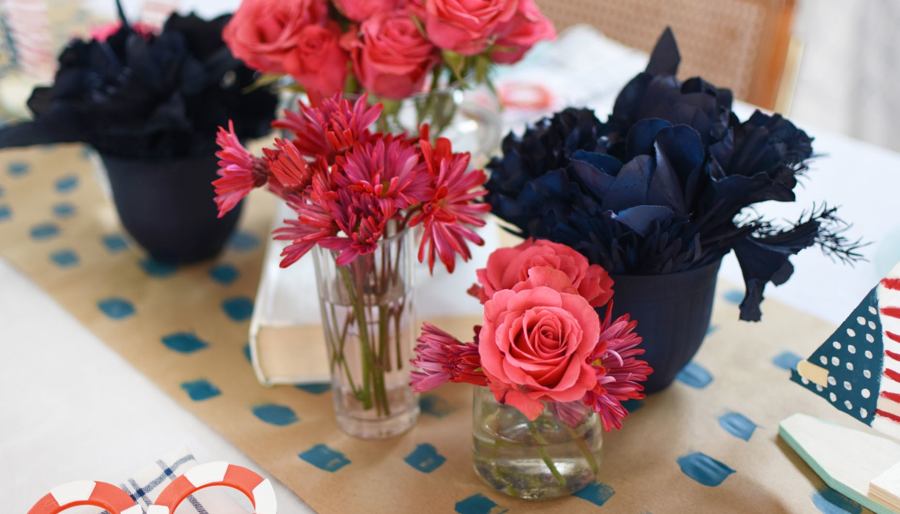 Nautical Patriotic 4th of July table flowers