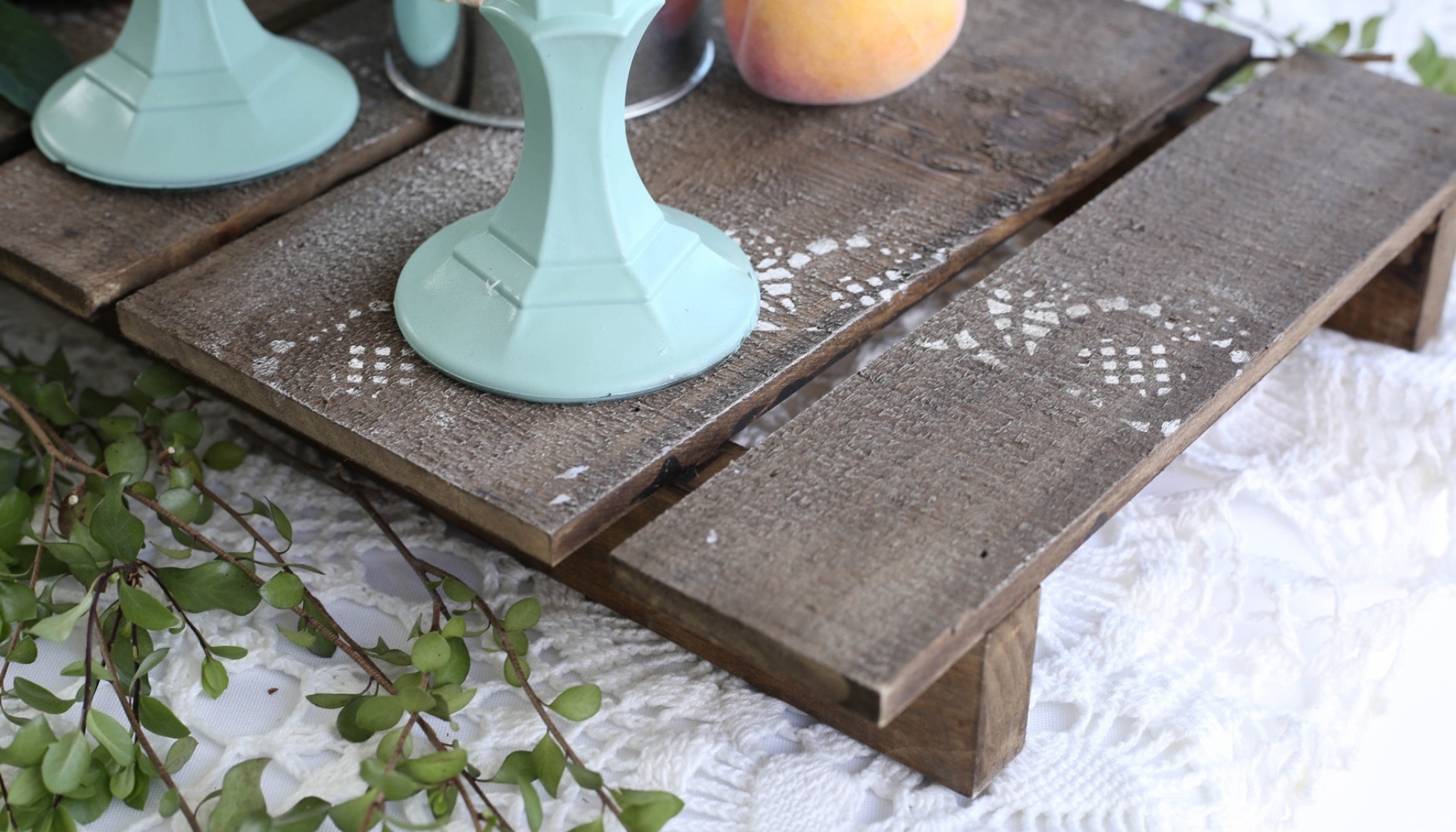 DIY Wood sign table runner with lace pattern