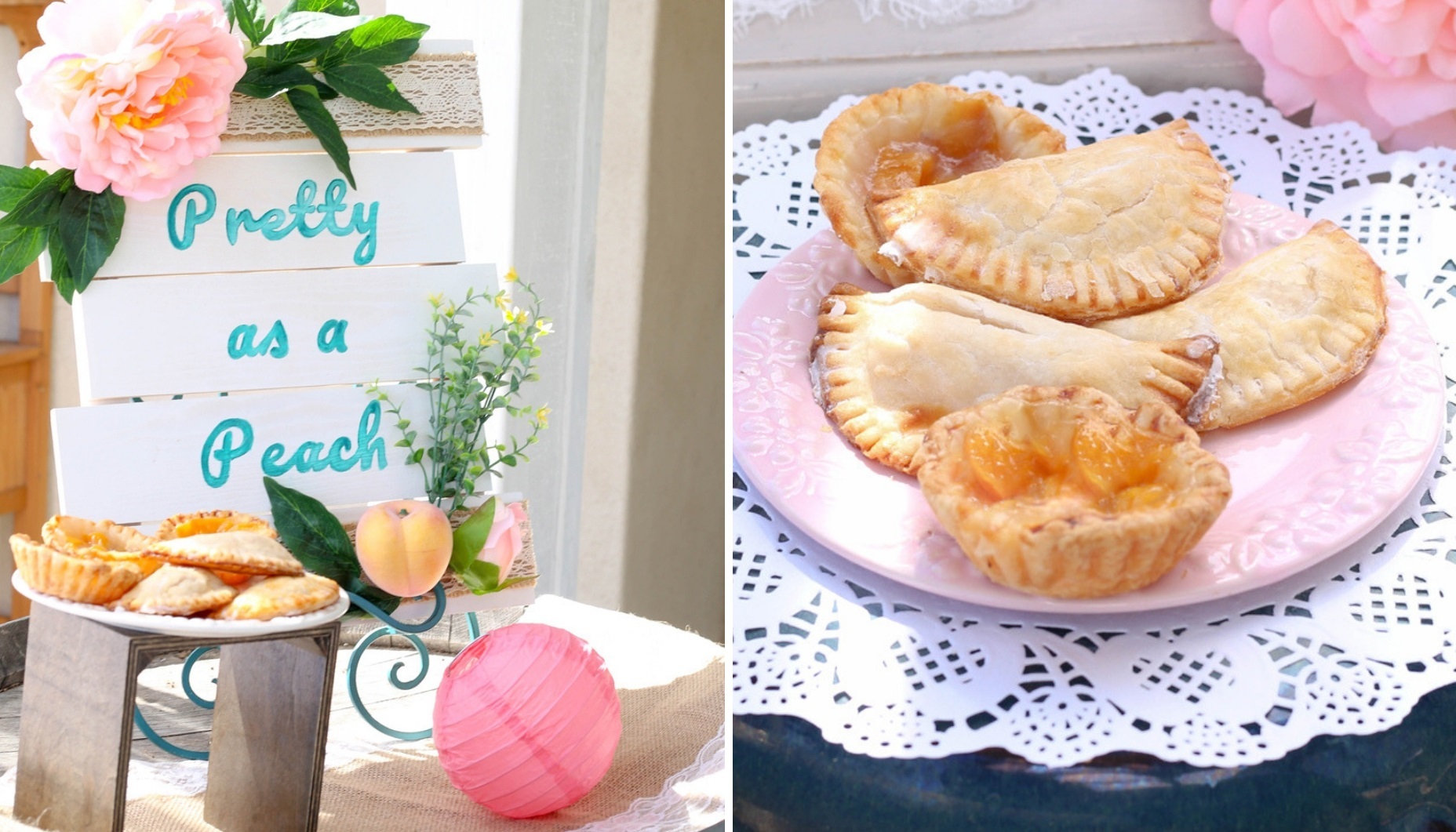 peach hand pies on an extra large paper doily for a southern theme