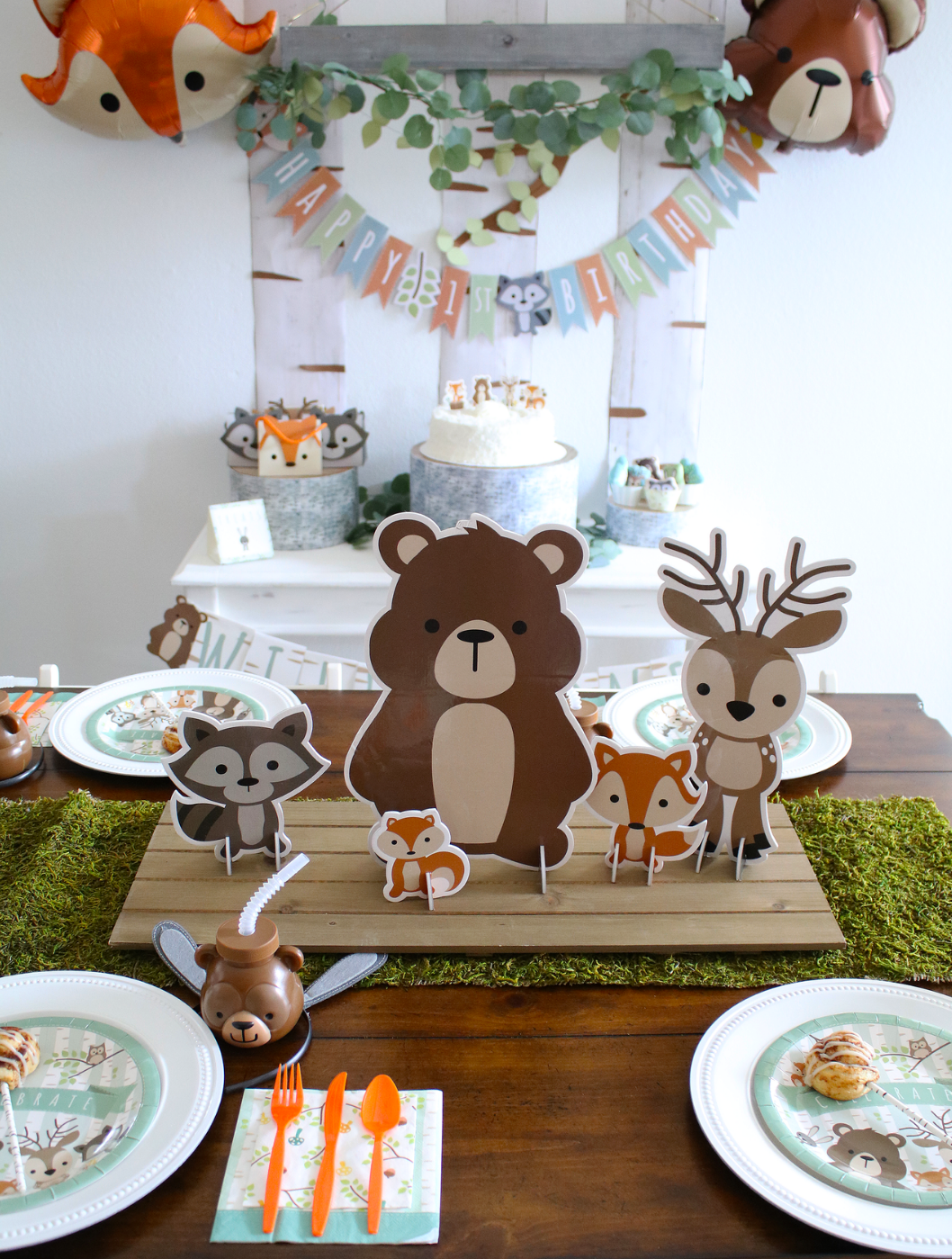 Camping Theme Woodland First Birthday Decorations Boy CT188 Gold Wild One Cake Topper 1st Birthday Girl 