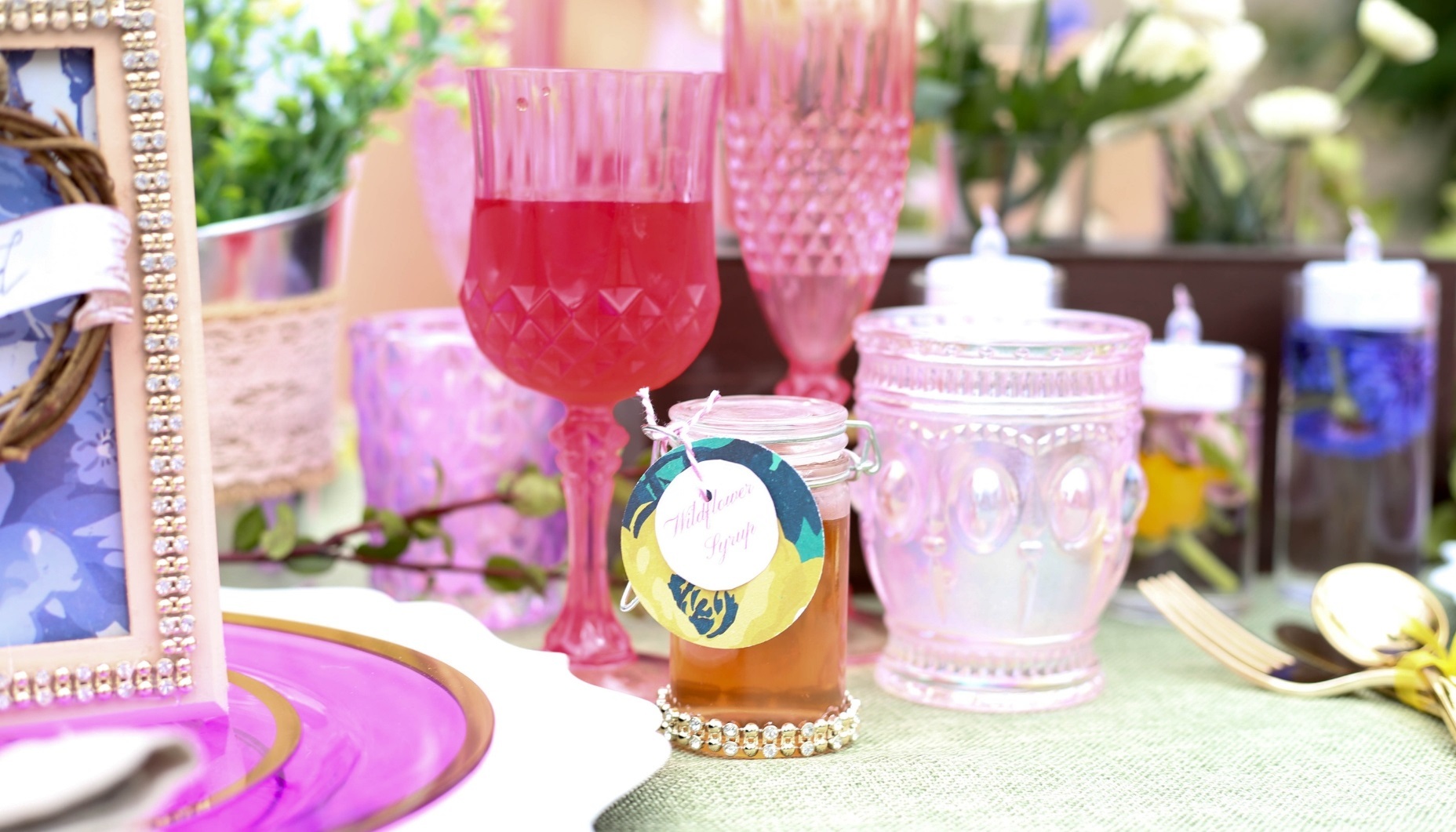 Wildflower syrup wedding favors for a floral themed wedding that is full of gorgeous details.