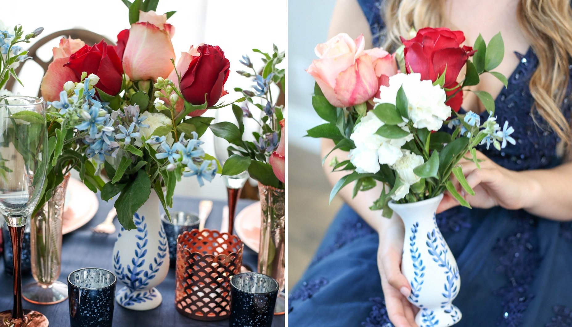 hand painted ceramic vase for wedding bouquet holder