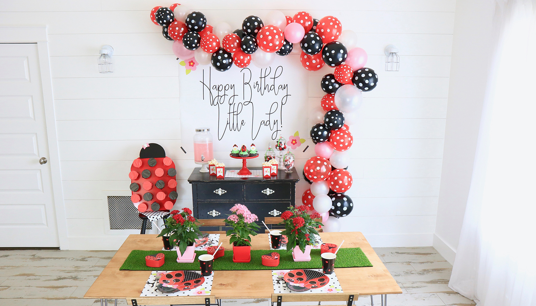 Ladybug Theme Birthday Party Backdrop Girls First Birthday Background Our Little Ladybug is Turning One Party Decorations Kids Happy 1st Birthday Decorations Cake Table Photo Banner 7x5ft 