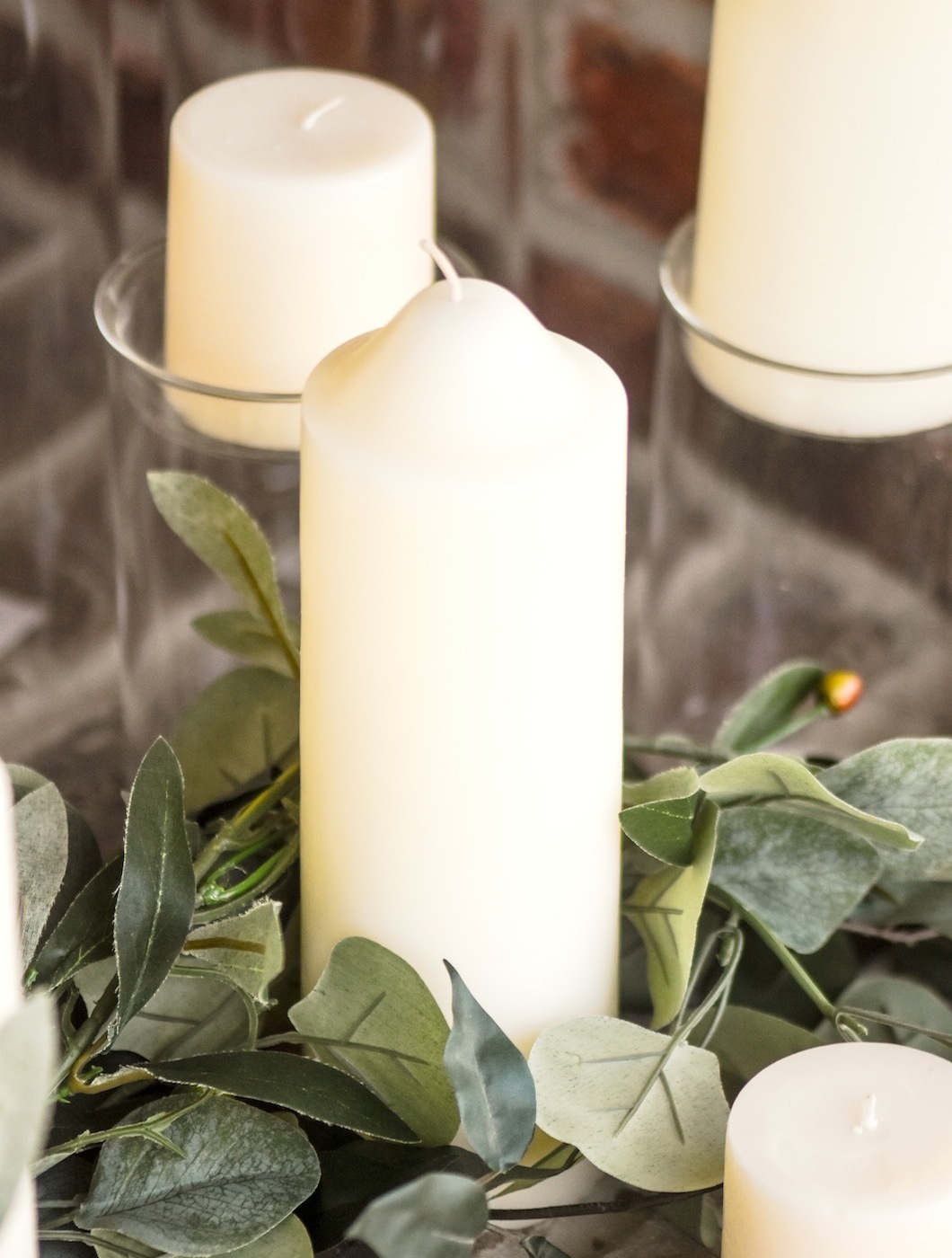 pillar candles and greenery fall farm farmhouse wedding by Kara's Party Ideas