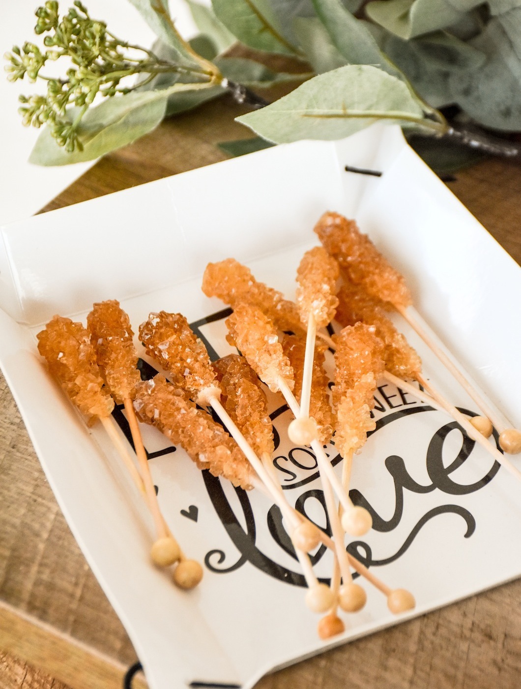 amber gold rock candy sticks farm farmhouse wedding by Kara's Party Ideas