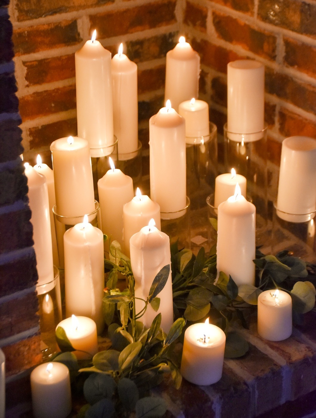 romantic night candles fireplace country farm farmhouse wedding by Kara's Party Ideas