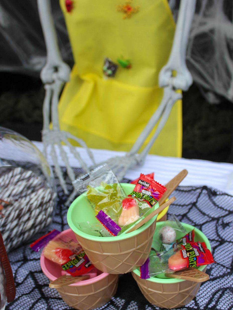 body part gummy candy in ice cream bowls