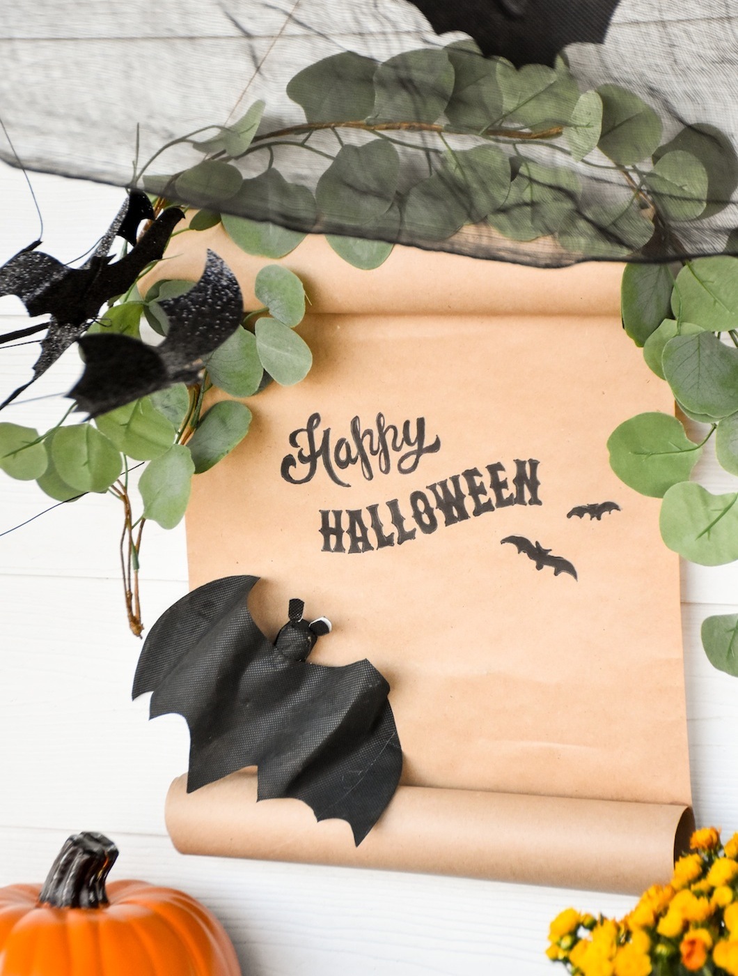 DIY Scroll Sign Farmhouse Halloween Front Porch Decorating by Kara's Party Ideas for Oriental Trading Company