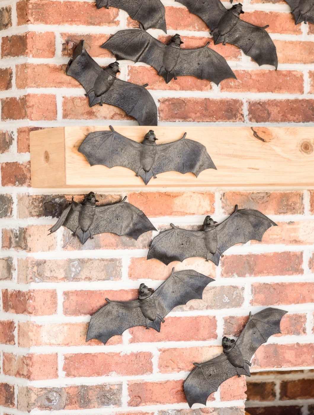 Bats Pumpkins on Fireplace Farmhouse Halloween Front Porch Decorating by Kara's Party Ideas for Oriental Trading Company